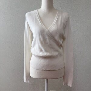 Pinque Size L  Off White Surplice Wrap Sweater Long Sleeve V-Neck Knit Top E